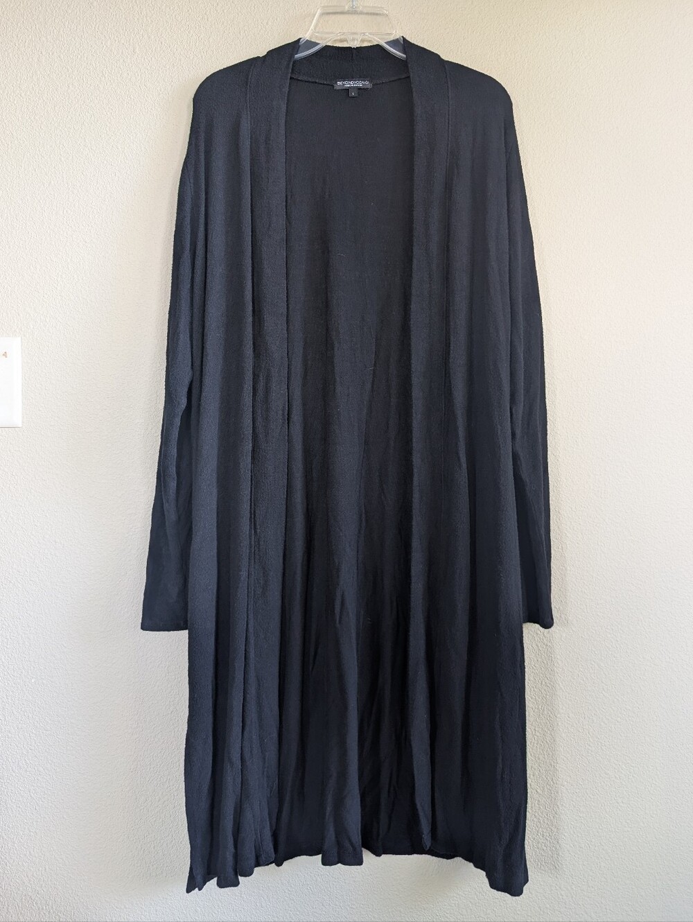 Beyond Yoga Size Large Black Long Open-Front Trench Cardigan